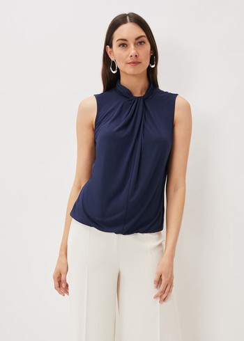 Phase Eight Reign Twist Neck Shirts Blue Canada | QHULDF-895